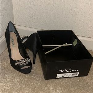 Nina Black Stiletto Heels with Elegant Embellishments